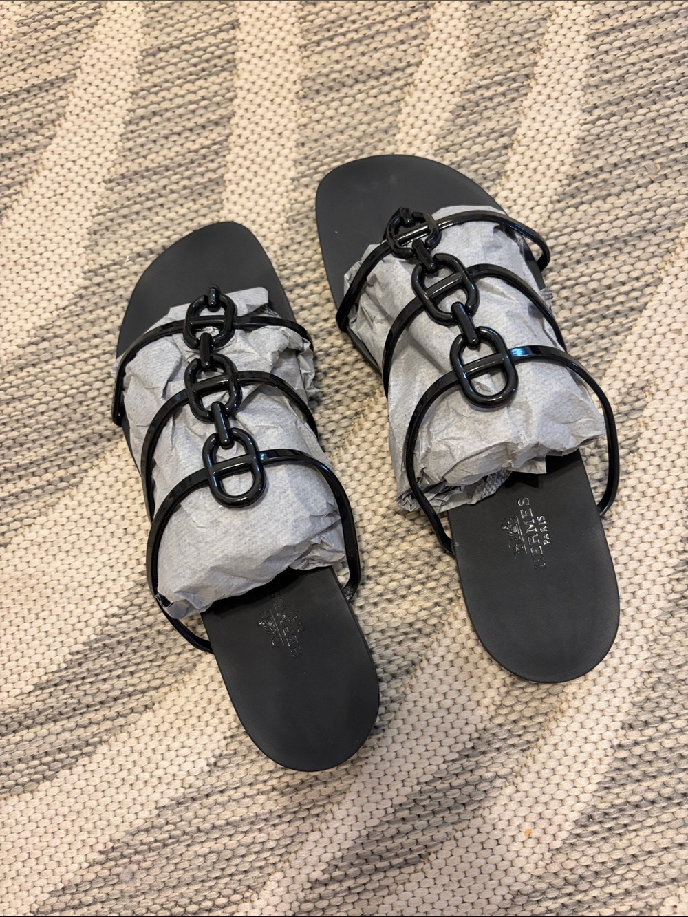 Hermes black rubber slides
